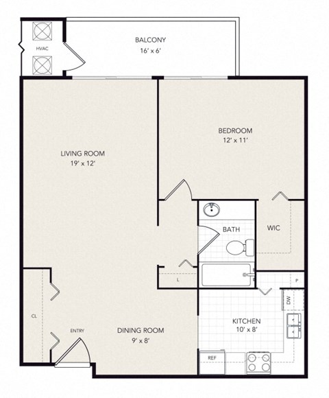 Floor plan for 1 bed, 1 bath, 759 sqft